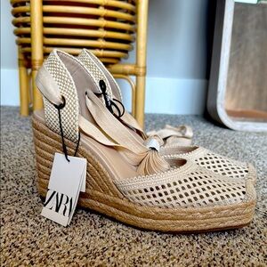 Zara Platform Wedge crochet espadrille with ankle ties